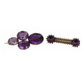 JEWELRY. (2) Victorian Amethyst Bar Pins.