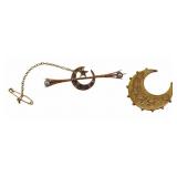 JEWELRY. (2) Victorian Crescent Moon Brooches.
