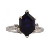 JEWELRY. Platinum Sapphire and Diamond Ring.