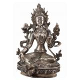 Antique SE Asian Silver Seated Tara on Lotus