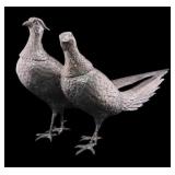 STERLING. Large Pair of Hanau Sterling Pheasants.