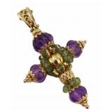 JEWELRY. Italian 18kt Gold and Gem Cross Pendant.