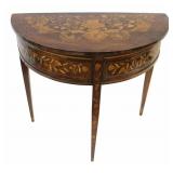 Antique Continental Marquetry Inlaid Demilune