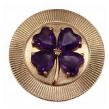 JEWELRY. 13.5kt Gold and Amethyst Clover Brooch.