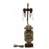 Chinese Carved Hardstone Dragons Lamp.