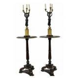 Fine Pr of Bronze & Mahogany Figural Lamp Tables.