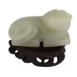 Chinese Celadon Jade Carving of a Cat.
