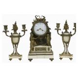 Antique 3 Pc. Bronze Clock Garniture Set.