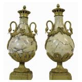 Antique Pair of Bronze Mounted Marble Castelets