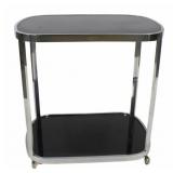Vintage Chrome Serving Cart W/Black Glass Inserts