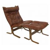 Midcentury Leather Cushioned Chair & Ottoman