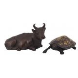 (2) Signed Japanese Animal Form Okimono Bronzes.