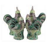 (4) Chinese Famille Verte Enamel Roosters.