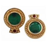 JEWELRY. Signed KM 14kt Gold Intaglio and Gem