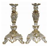 MEISSEN Pair of Reticulated Porcelain Candlesticks