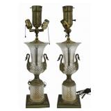 Fine Antique Pr Of Bronze Mounted Cut Glass Urns