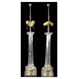 Midcentury Pair of Glass Column Form Lamps.