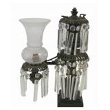 Antique Bronze & Crystal Argand Lamp.