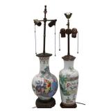 (2) Chinese Enamel Decorated Vases as Lamps.