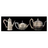 SILVER. (3) Assorted English Silver Teapots and