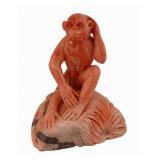 Chinese Carved Salmon Coral Monkey.
