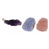 (3) Chinese Carved Pendants Inc. Amethyst.