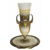 Antique Bronze Onyx Enameled Vase.