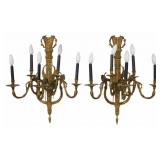 Midcentury Pair of Gilt Bronze 5 Arm Sconces.