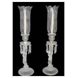 After Lalique Pair Of Glass Hurricane Candlesticks