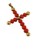 JEWELRY. Victorian Salmon Coral Cross Pendant.