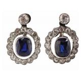 JEWELRY. Pair of Platinum Sapphire and Diamond
