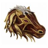 JEWELRY. 18kt Gold, Enamel, Ruby and Diamond