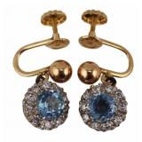 JEWELRY. Pair of Gold Diamond and Gem Earrings.