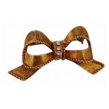 JEWELRY. Italian 18kt Gold and Diamond Bow Brooch.