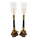 Pair of French Empire Gilt Bronze & Marble Lamps.