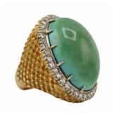 JEWELRY. 17.5kt Gold, Turquoise and Diamond Ring.