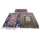 3 Vintage And Finely Hand Knotted Area Carpets.