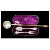 SILVER. English Silver Christening Set and Ladle.