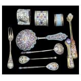 SILVER Assorted Russian Silver and Enamel Flatware