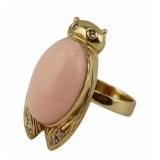 JEWELRY. 18kt Gold, Coral and Diamond Bug Ring.