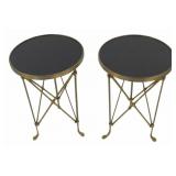 Pair Empire Style Brass and Stone Gueridon Tables.