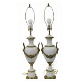 Pr of Fine Quality Bronze Mounted Parian Urns As