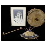 Native American Grouping- Drum, Pipe, Tipi