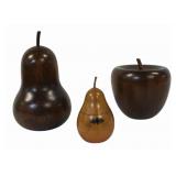 Antique Wood Pear Form Tea Caddy Together With