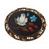 JEWELRY. 14kt Gold and Pietra Dura Inlaid Brooch.
