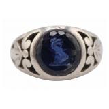JEWELRY. Platinum and Sapphire Intaglio Ring.