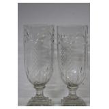 A Vintage Pair Of Tall Cut Glass Urns .