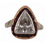 JEWELRY. Triangular Faceted Diamond and Ruby Ring.