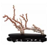 Chinese Carved Angel Skin Coral Branch with Bird.