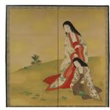 Large Signed 2-Panel Japanese Folding Screen.